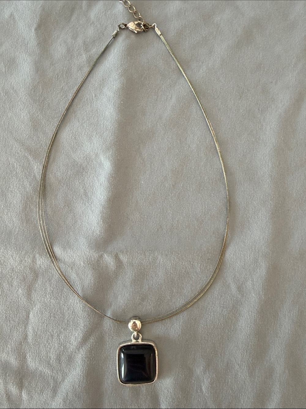 Silver Necklace with Black Square Pendant - Women Jewelry